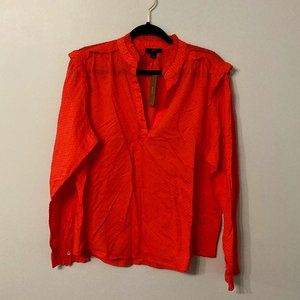 J CREW Ruffle Trim V-Neck Popover in Clip Dot Size Large NEW NWT Coral  Fall